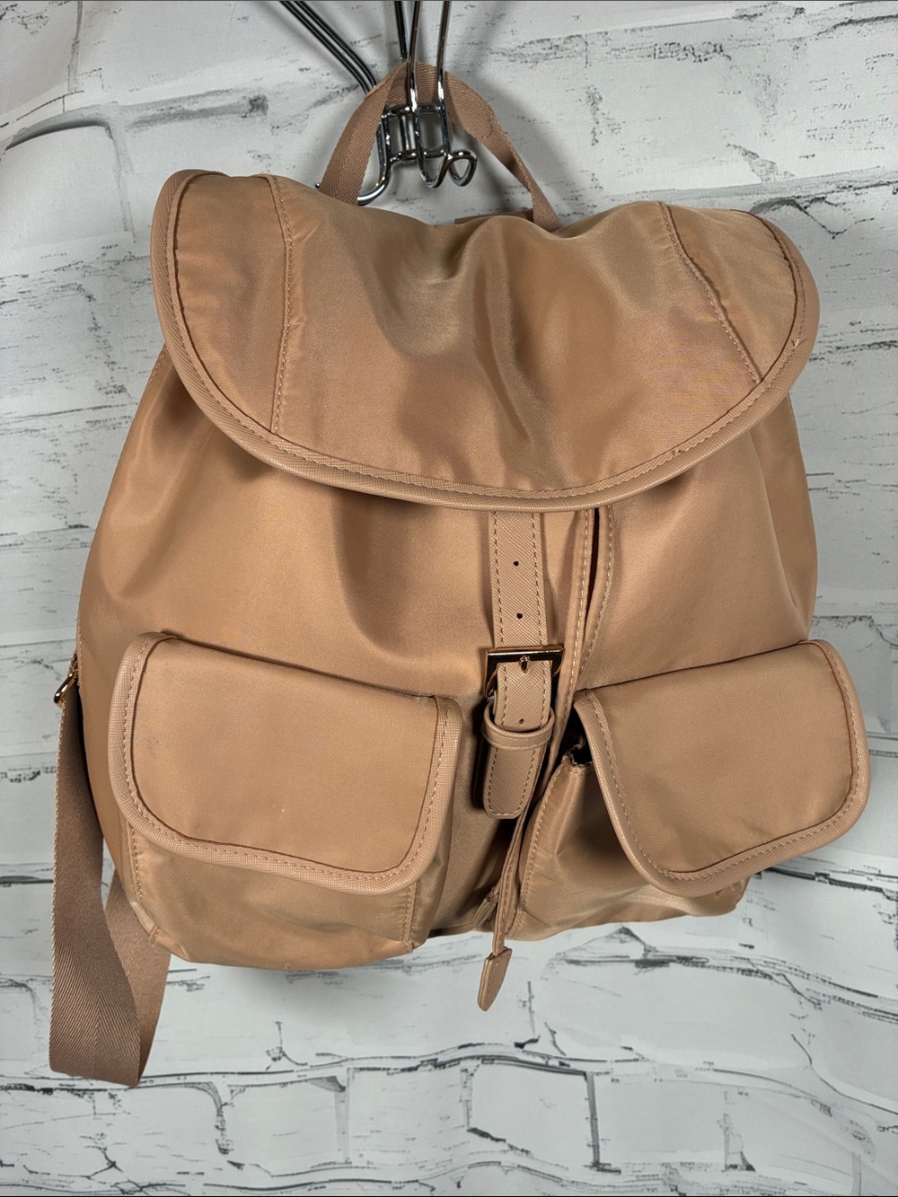 Year of Ours Tan Nylon Backpack with Front Pockets